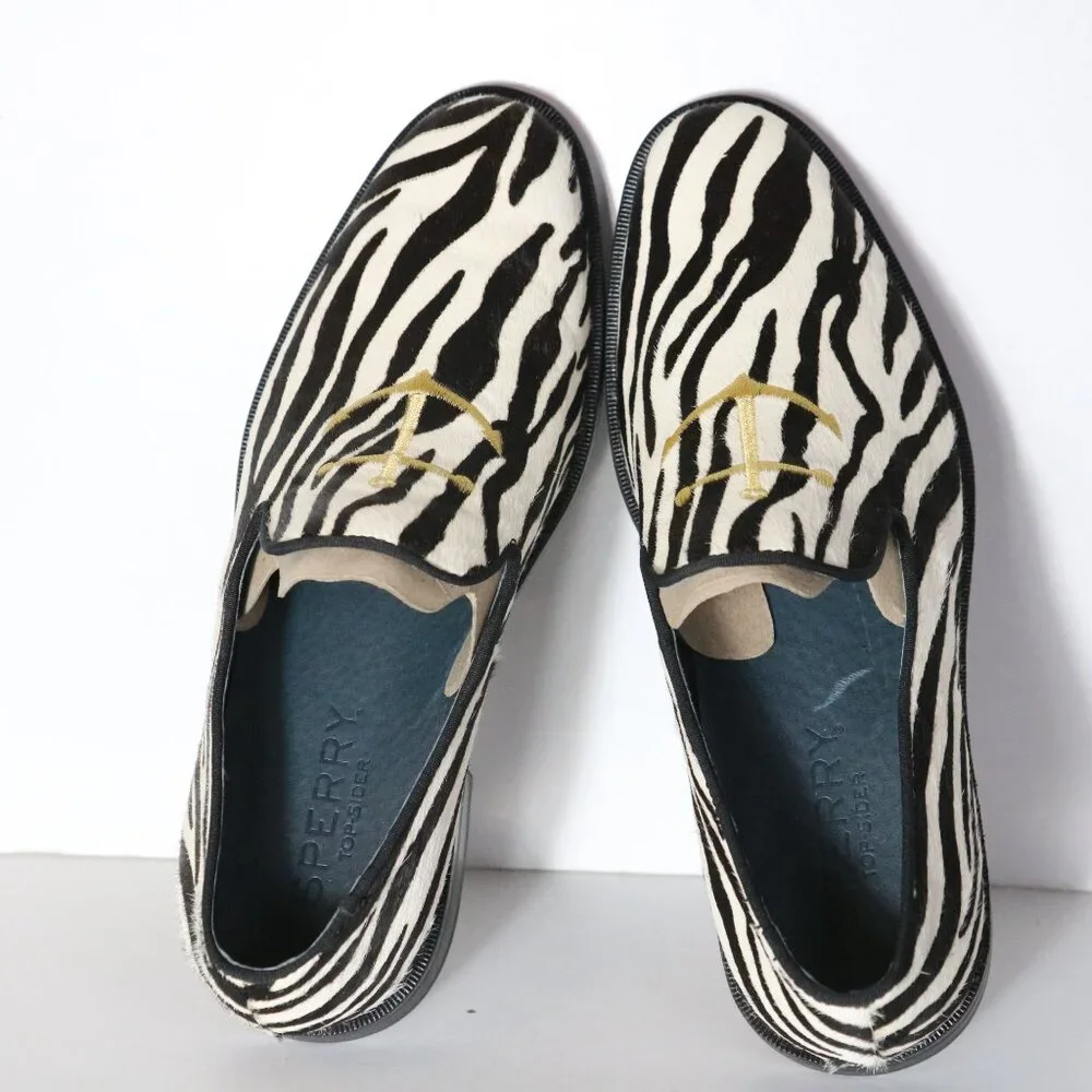 Sperry Overlook Mens Zebra Calf Hair Anchor Smoking Loafers 8‎ Slip On Party